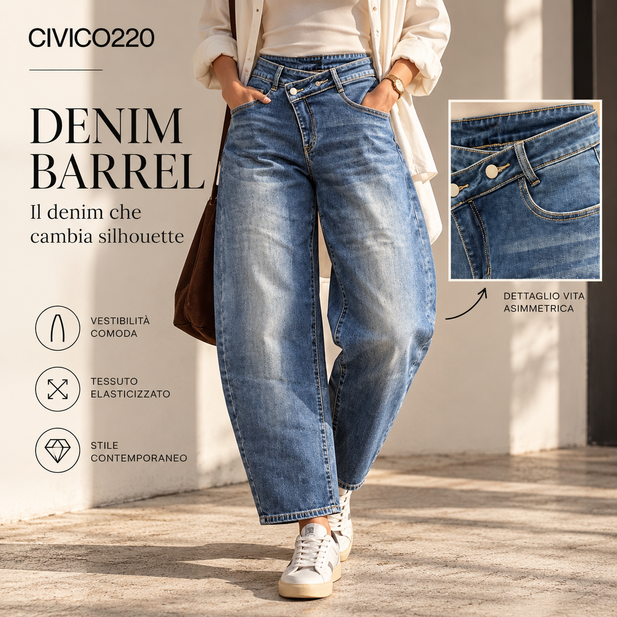 Jeans donna Civico220 modello Barrel elasticizzato