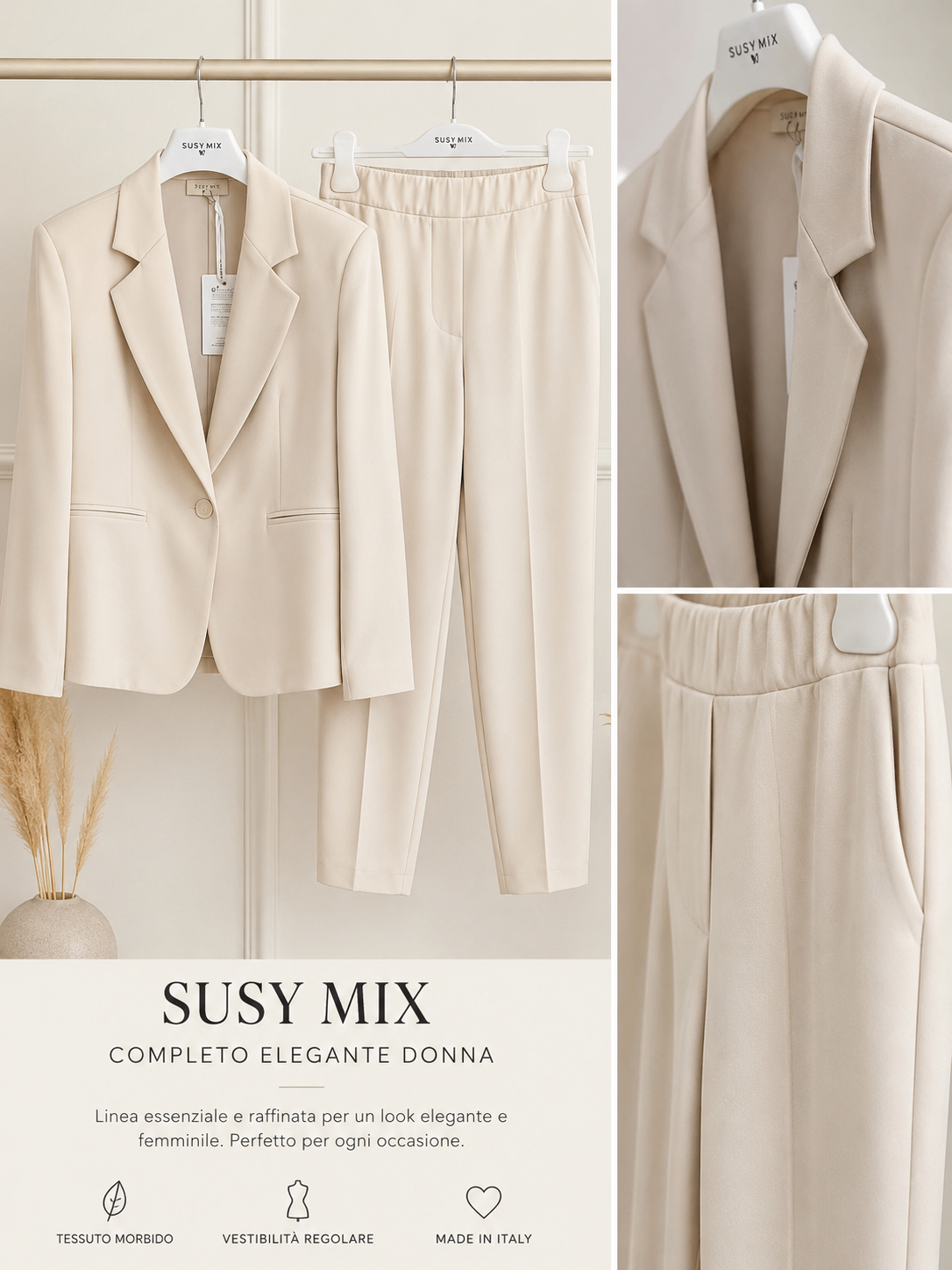 Completo Elegante Donna Susy Mix Beige – Blazer Sartoriale e Pantalone Slim