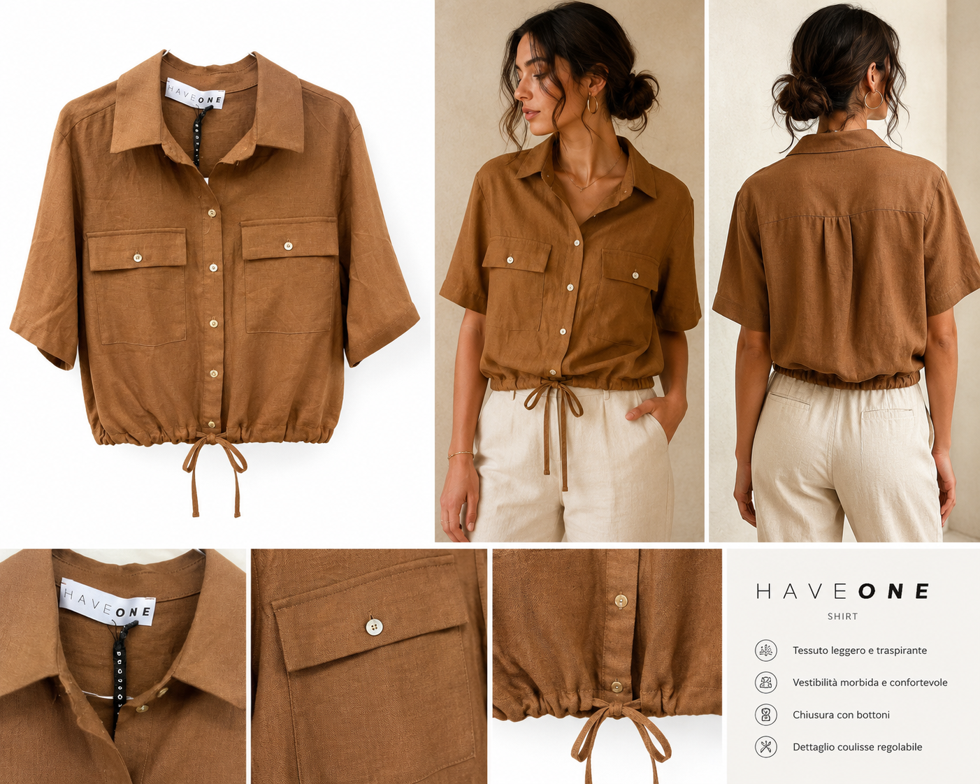Camicia Donna in Lino Have One con Coulisse – Marrone