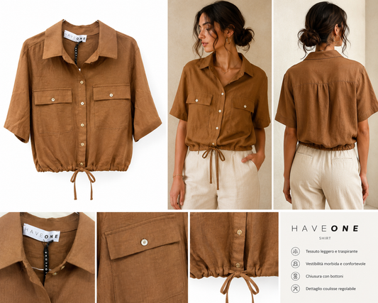 Camicia Donna in Lino Have One con Coulisse – Marrone