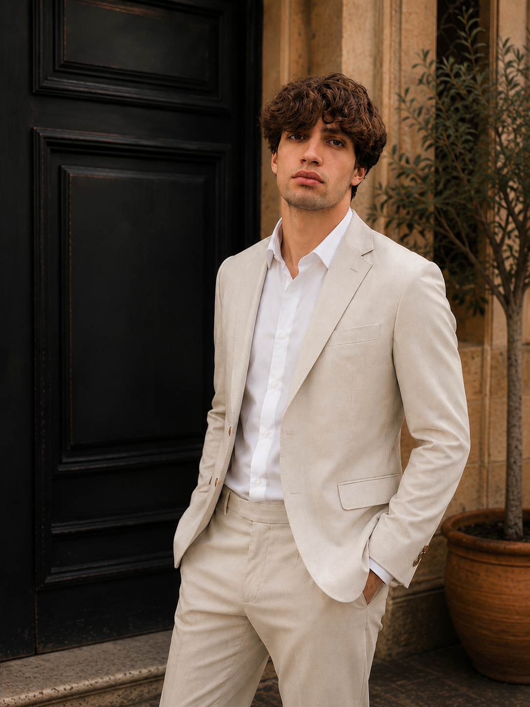 Completo Uomo Seinse Elegante Slim Fit – Blu Navy / Beige Sabbia