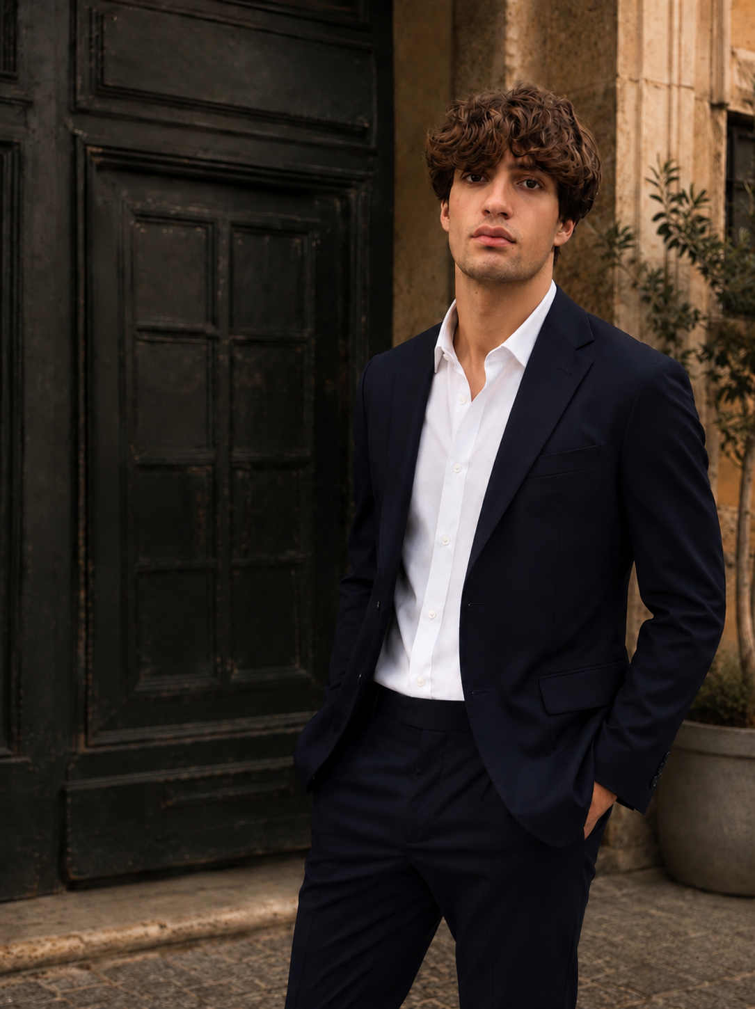 Completo Uomo Seinse Elegante Slim Fit – Blu Navy / Beige Sabbia