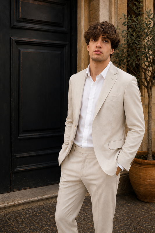 Completo Uomo Seinse Elegante Slim Fit – Blu Navy / Beige Sabbia