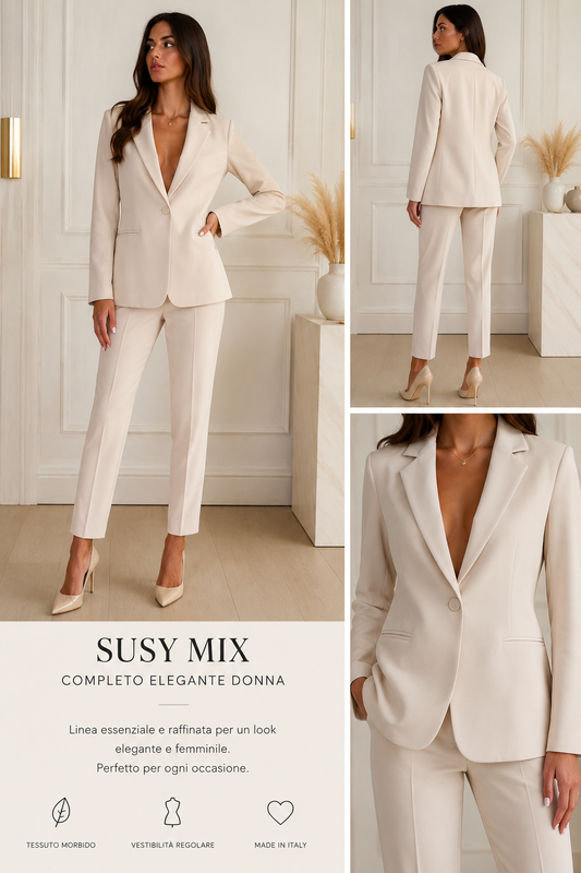 Completo Elegante Donna Susy Mix Beige – Blazer Sartoriale e Pantalone Slim