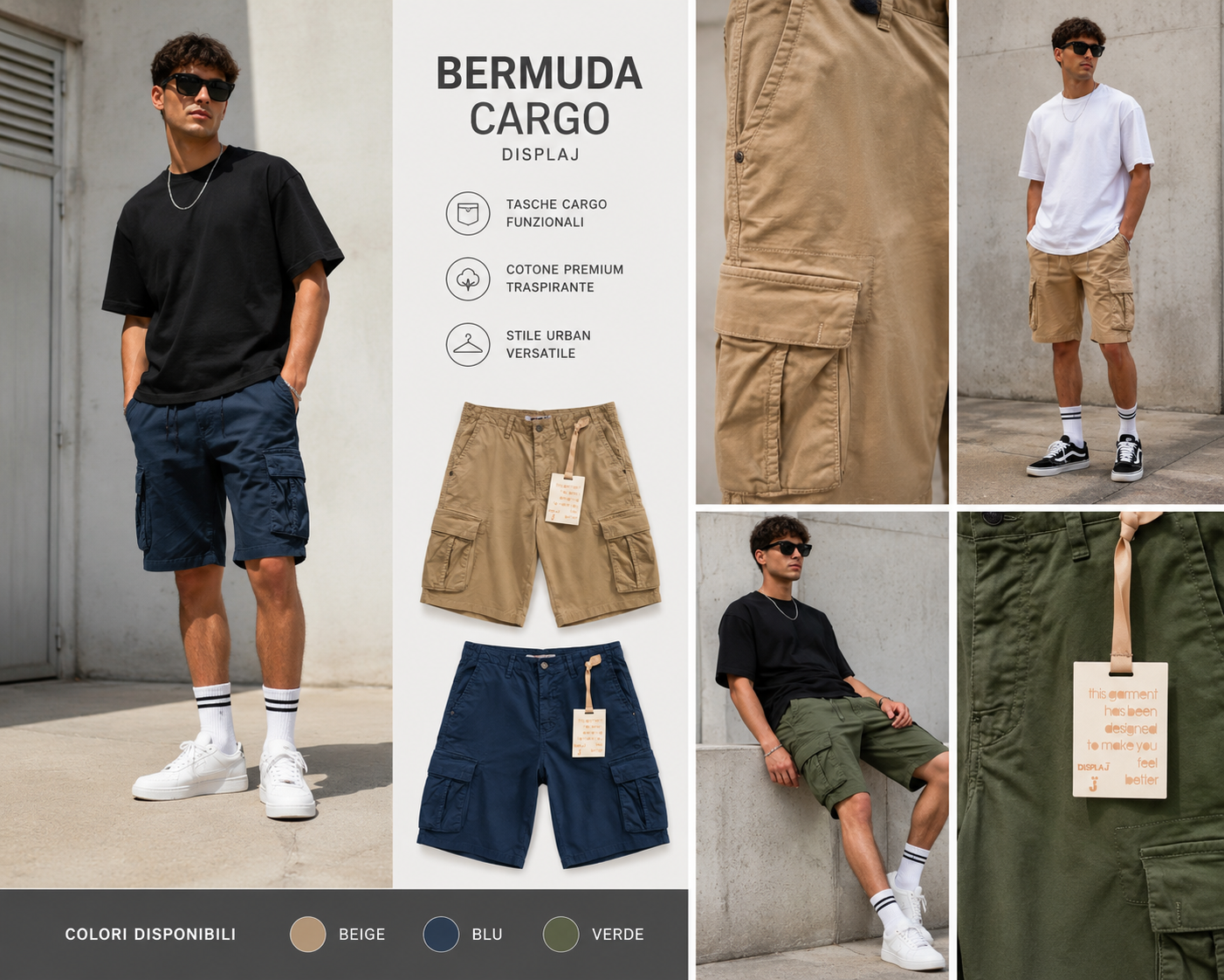 Bermuda Cargo Uomo Displaj – Shorts Utility Beige