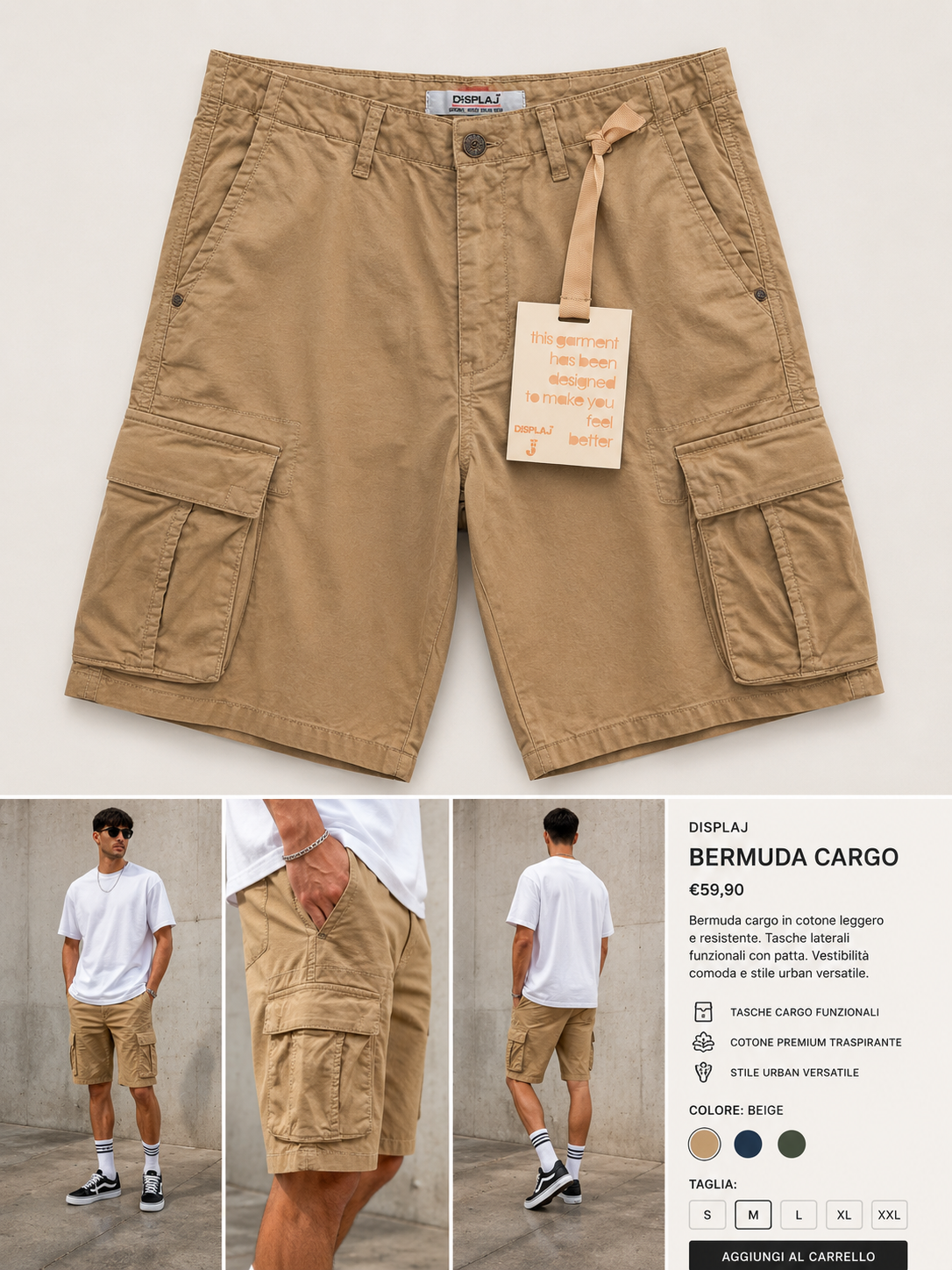 Bermuda Cargo Uomo Displaj – Shorts Utility Beige
