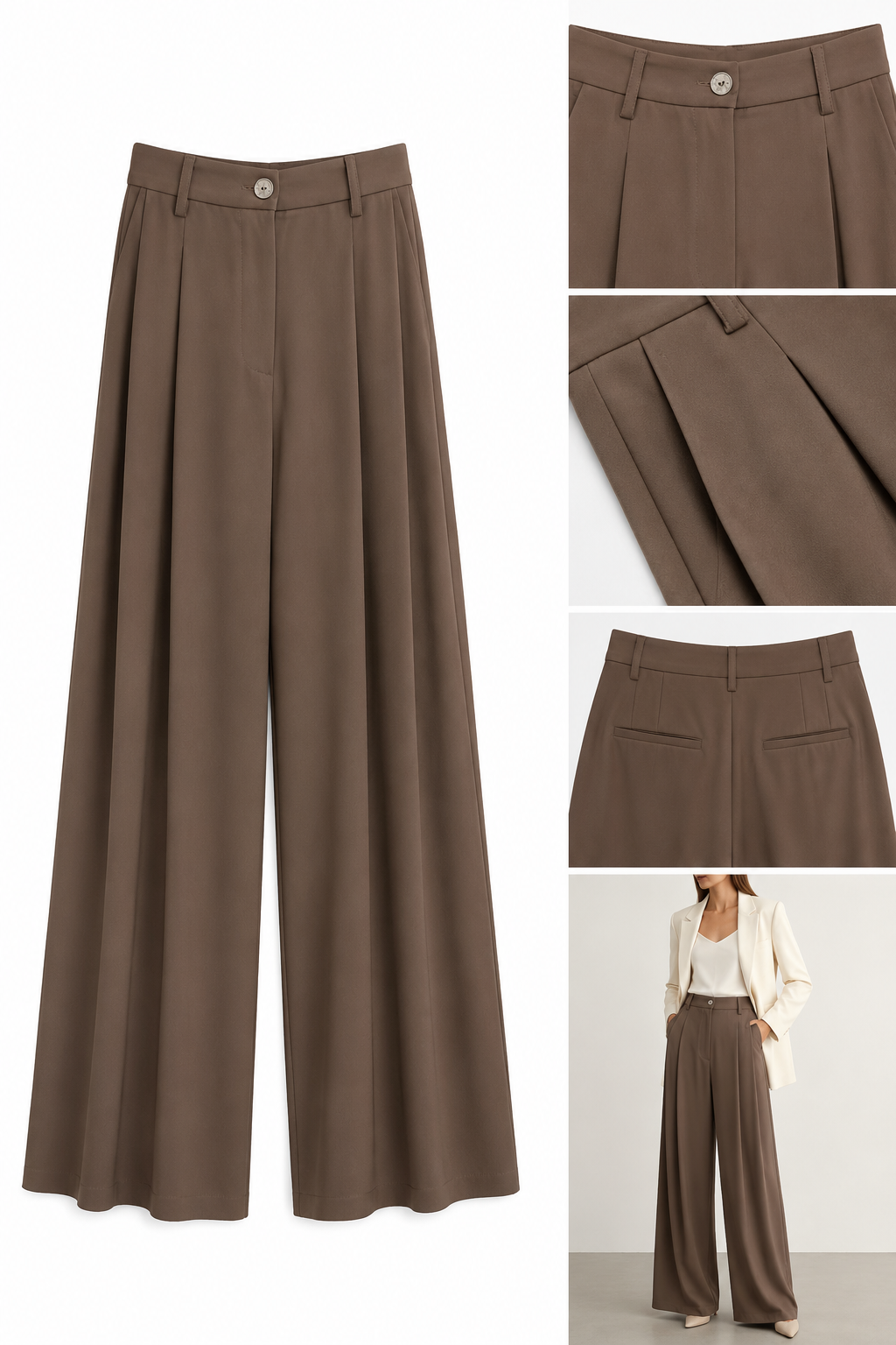 Pantalone donna Please modello a palazzo tessuto fluido col. Moka