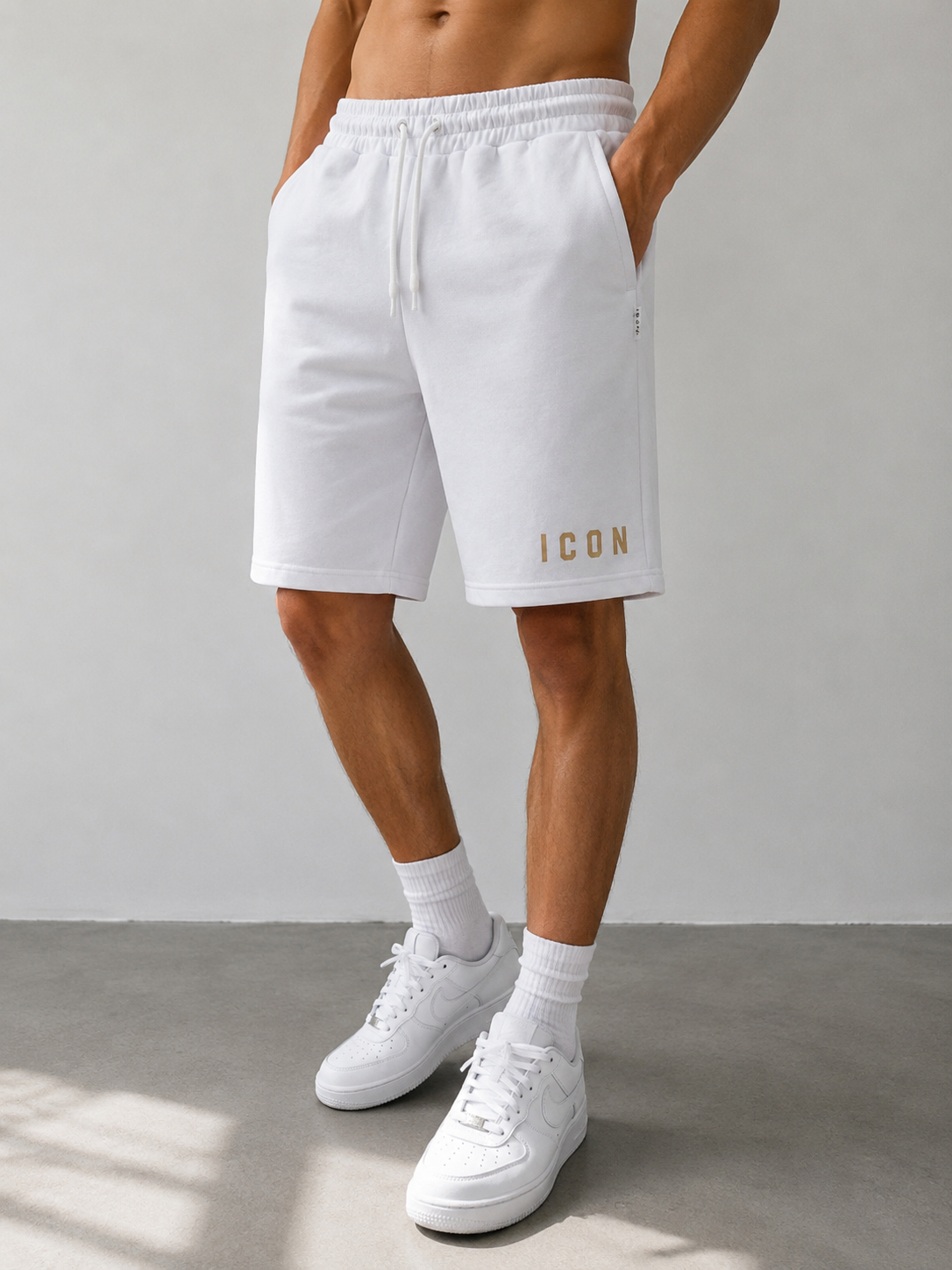 ICON Shorts Uomo Bianchi in Felpa leggera Premium
