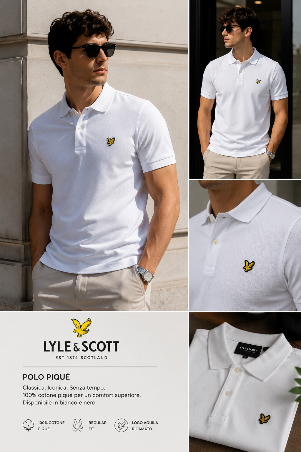 Polo Lyle & Scott Uomo Bianca in Cotone Piqué