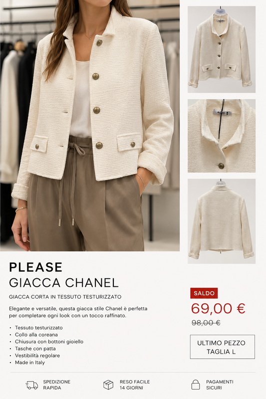 Giacca Donna Stile Chanel Panna Please – Bouclé Elegante Made in Italy