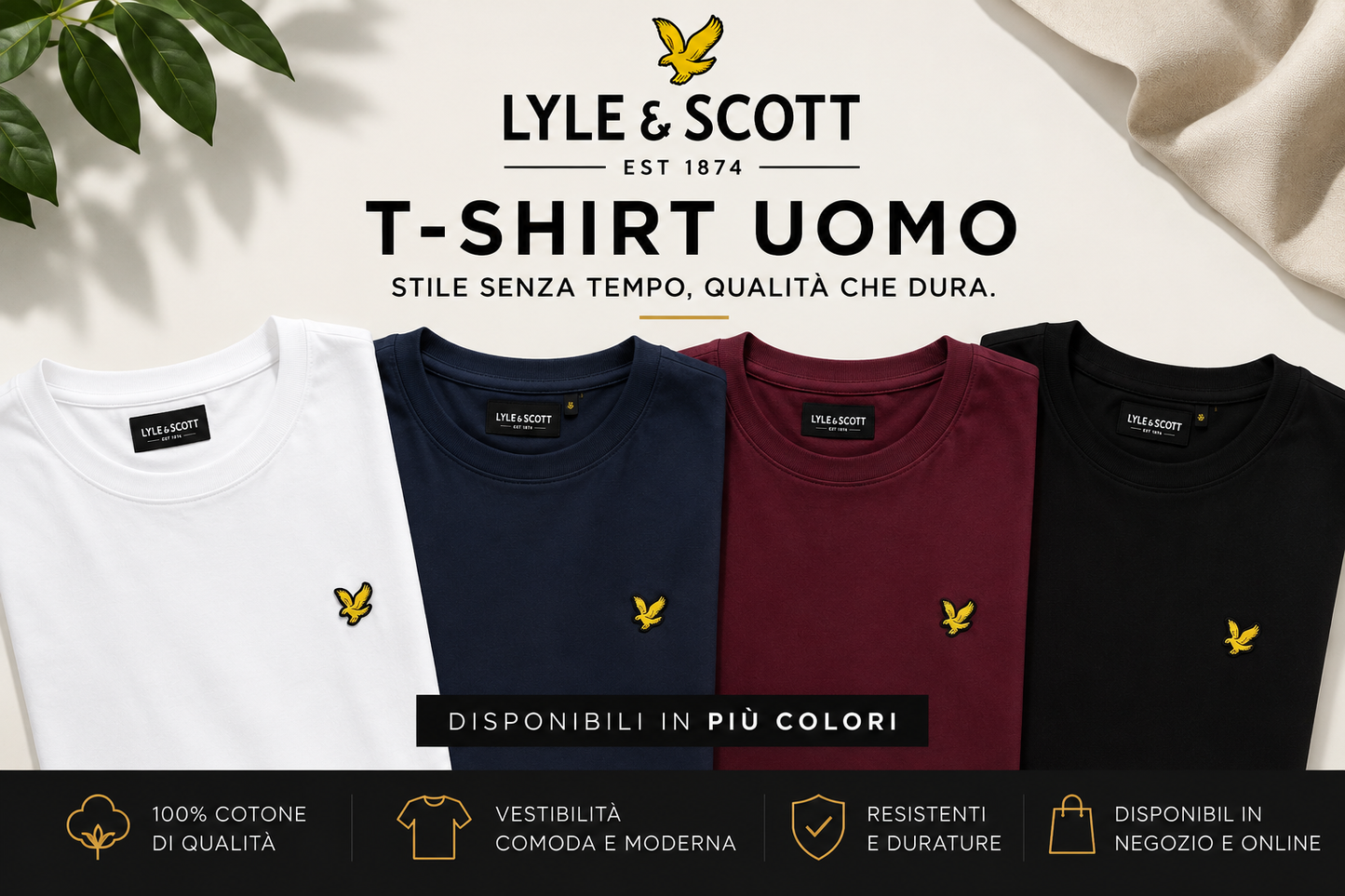 T-Shirt Uomo Lyle & Scott in Cotone – Bianco, Blu Navy, Nero e Bordeaux