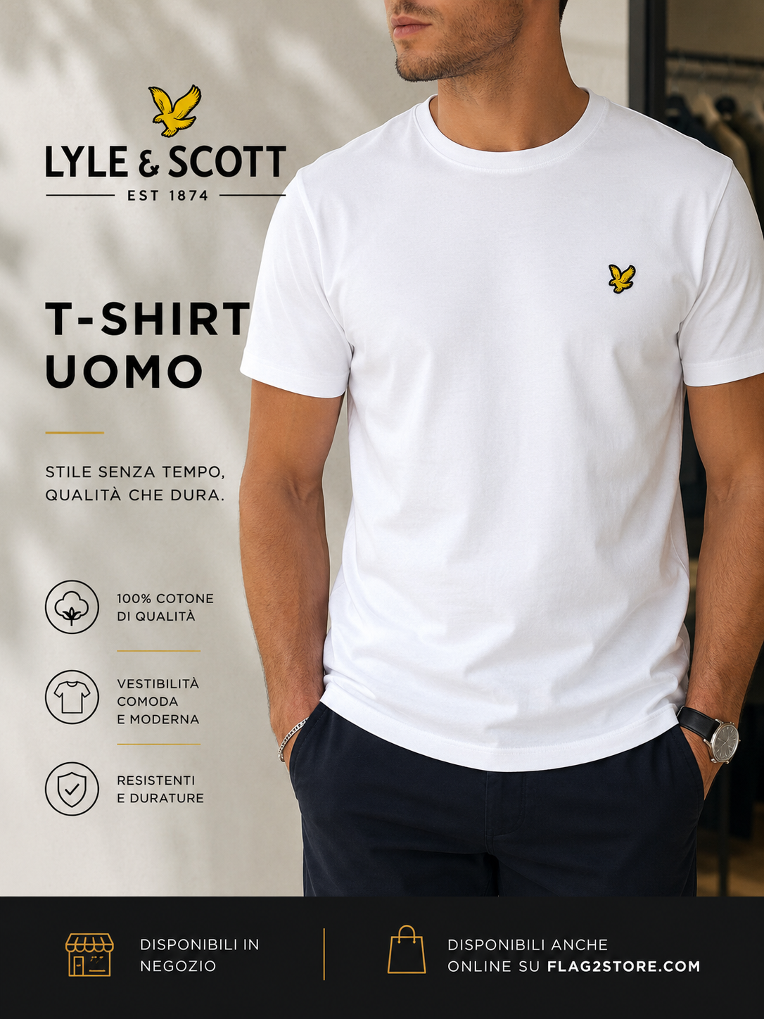 T-Shirt Uomo Lyle & Scott in Cotone – Bianco, Blu Navy, Nero e Bordeaux