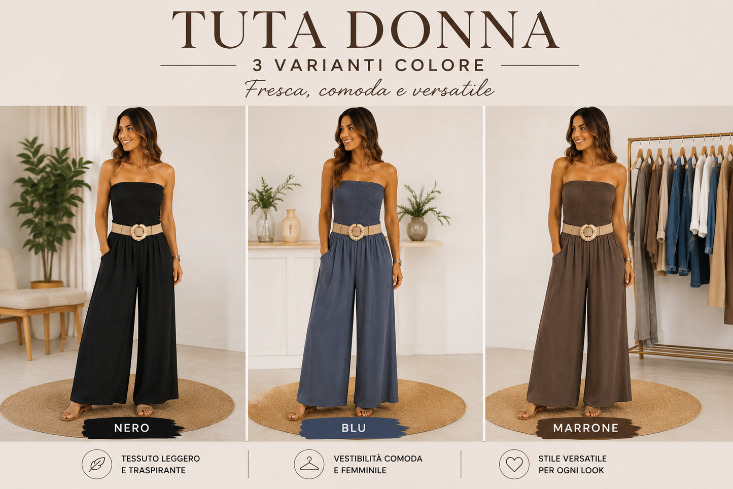 Tuta Donna Lunga Estiva con Tasche – 3 Varianti Colore | Flag2 Store