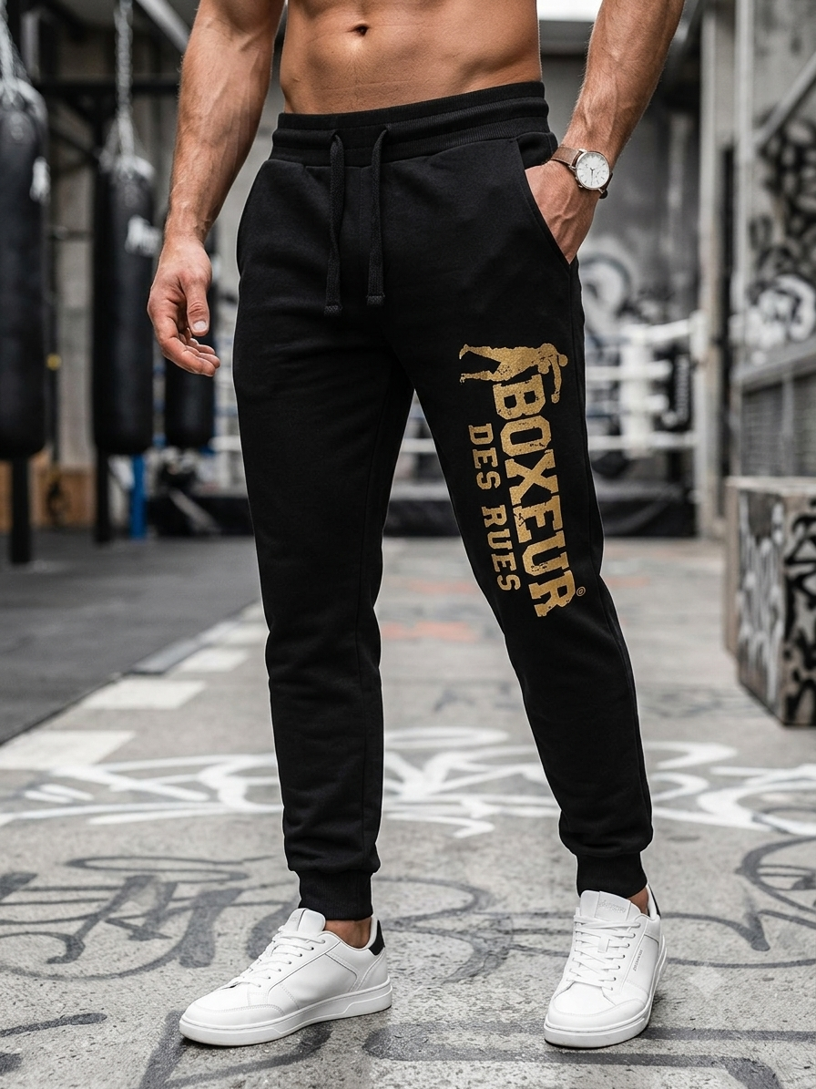 Pantalone Tuta Uomo Boxeur Des Rues Nero con Logo Gold – Slim Fit