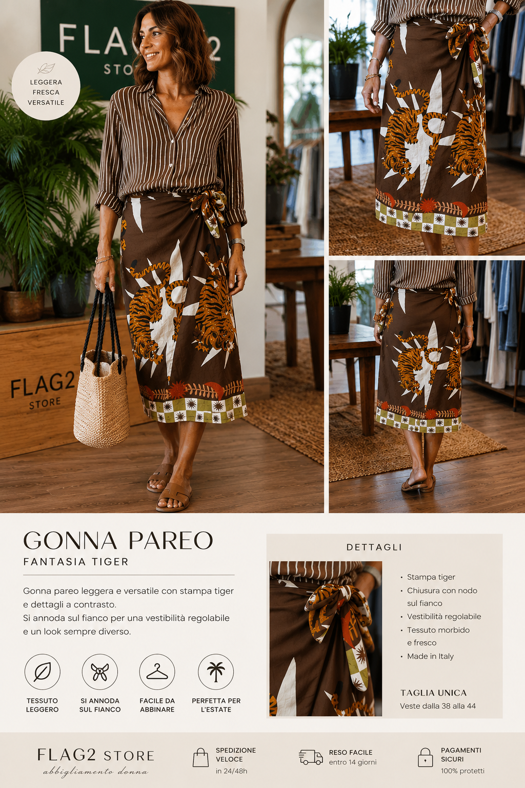 Gonna Pareo Donna Fantasia Tiger – Taglia Unica | Made in Italy