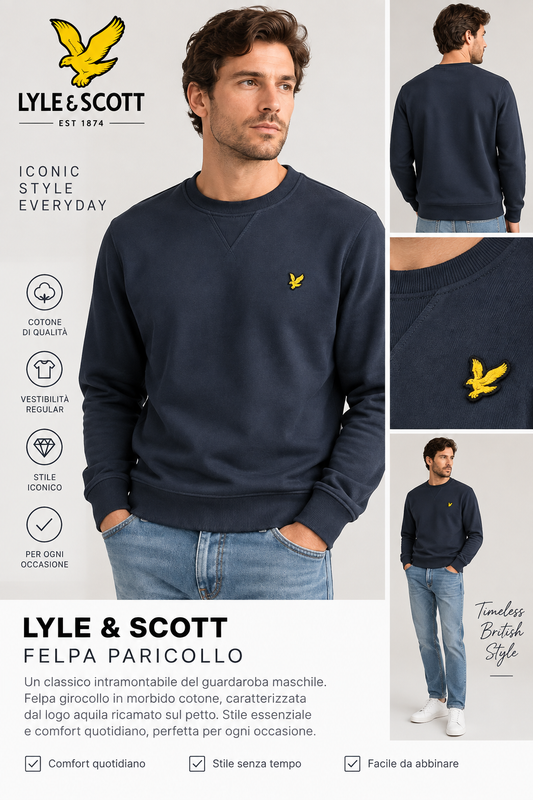 “Felpa uomo Lyle & Scott blu navy girocollo con logo aquila ricamato”