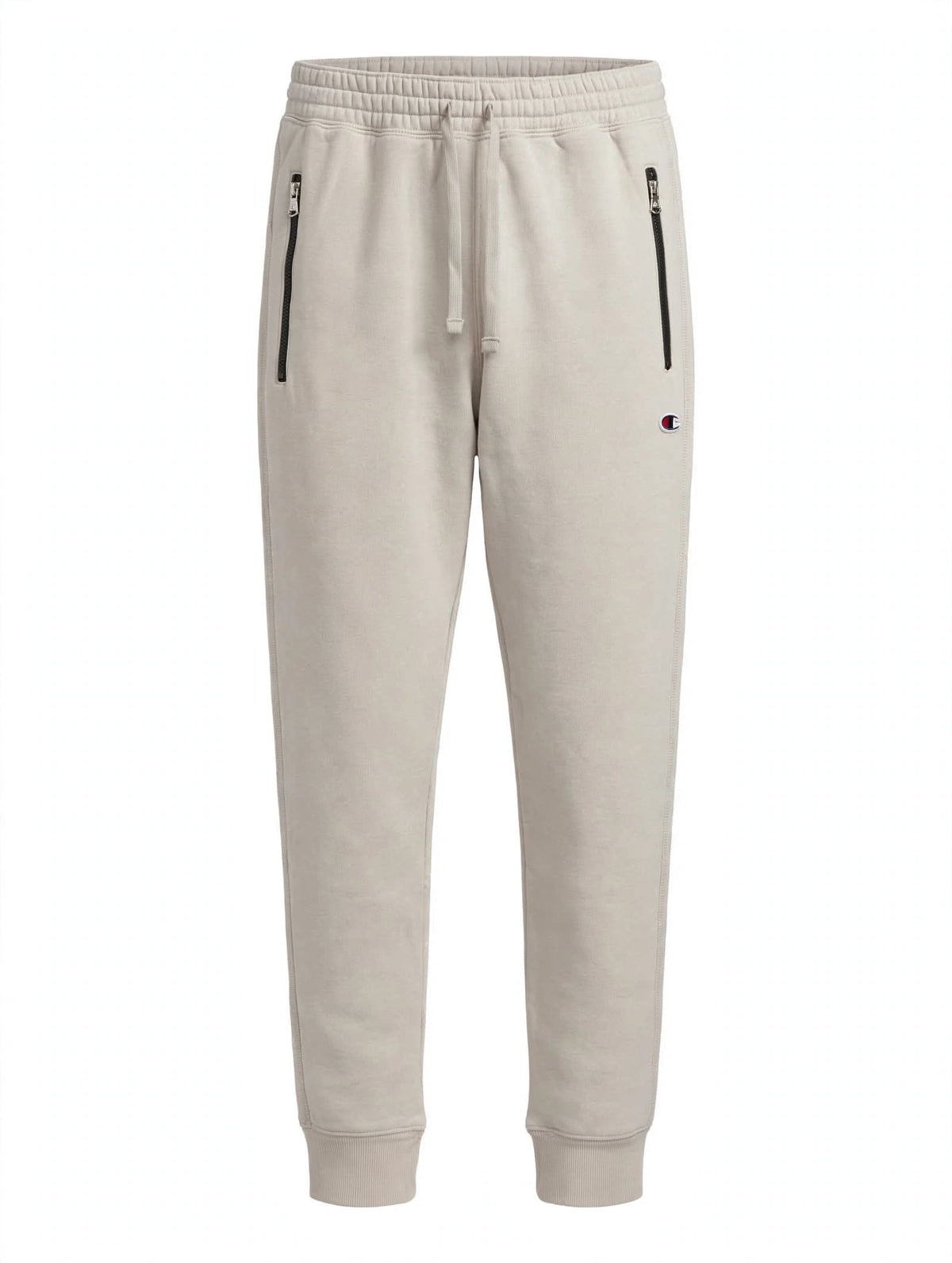 Pantalone tuta uomo Champion felpato beige con tasche con zip e logo C - vista frontale
