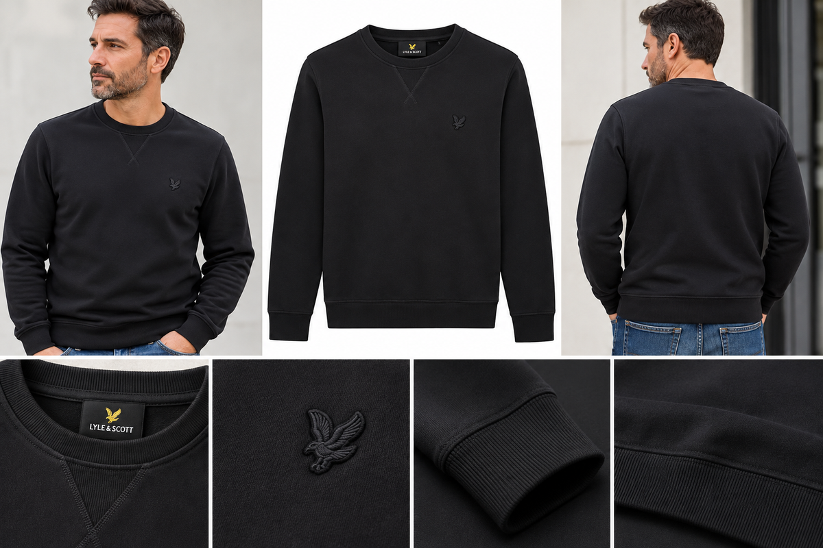 Felpa Lyle & Scott Girocollo Nera con Aquila Tone on Tone