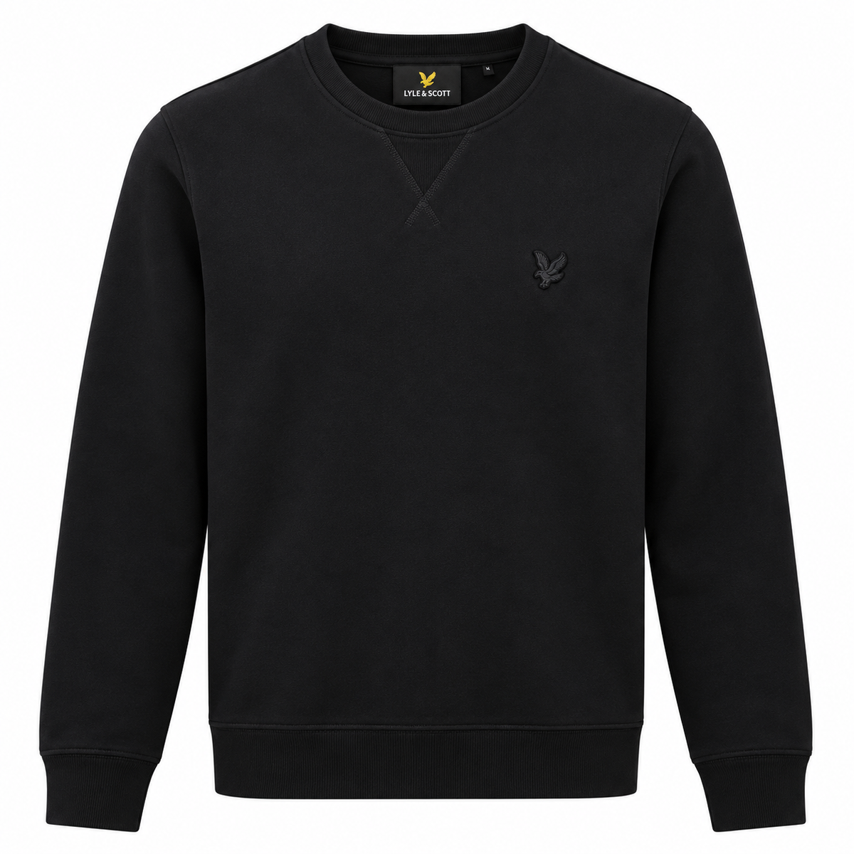 Felpa Lyle & Scott nera girocollo con aquila tone on tone