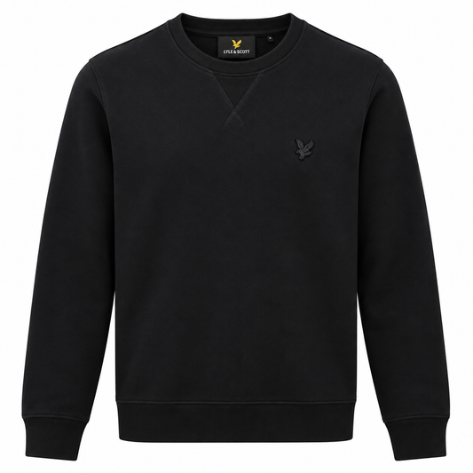 Felpa Lyle & Scott nera girocollo con aquila tone on tone