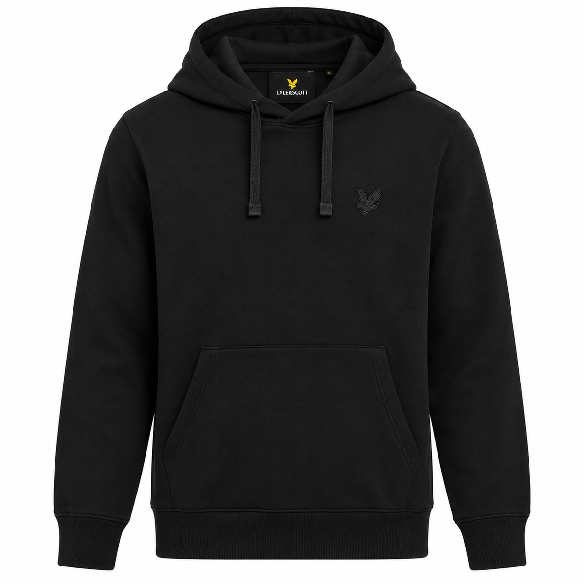 Felpa Lyle & Scott nera con cappuccio aquila tono su tono