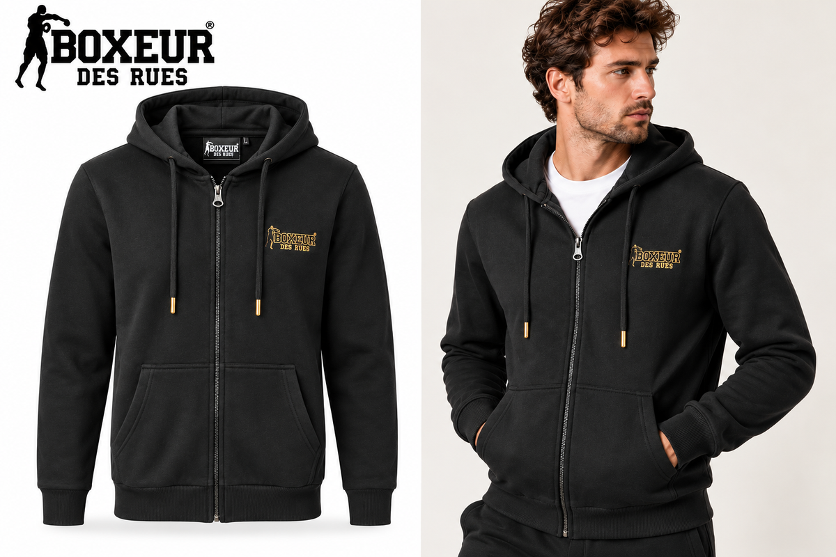 Felpa Uomo Full Zip Boxeur des Rues Nera con Cappuccio