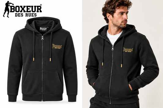 Felpa Uomo Full Zip Boxeur des Rues Nera con Cappuccio