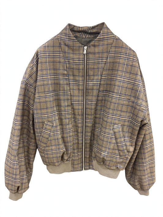 SUSY MIX - Bomber Donna Crop Check Oversize - Fantasia Quadri Beige / Blu
